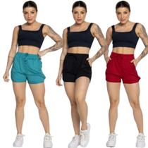 KIT 3 Short Com Bolso Verão Bella Fiore Shortinho Para Treino Academia Moda Fitness