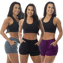 Kit 3 Short Corrida Treino Academia Esportivo Bolso Feminino Kit 3 Short Corrida Treino Academia Esportivo Bolso Feminino