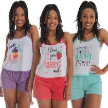 Kit 3 Short Doll Silk Fristyle Malha Estampada Feminino Adulto