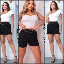 Kit 3 Short Duna Feminino de Correntinha Com Bolso Alfaiataria Cintura Alta Moda Verão Tendência Ele Kit 3 Short Duna Feminino de Correntinha Com Bolso Alfaiataria Cintura Alta Moda Verão Tendência Ele