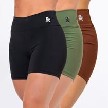 Kit 3 Short Fitness Feminino Meia Coxa Cintura Alta Zero Transparência Academia Básico