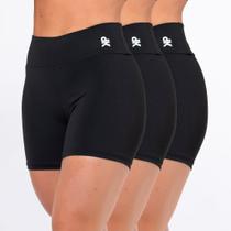 Kit 3 Short Fitness Feminino Meia Coxa Cintura Alta Zero Transparência Academia Básico