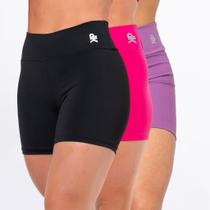 Kit 3 Short Fitness Feminino Meia Coxa Cintura Alta Zero Transparência Academia Básico