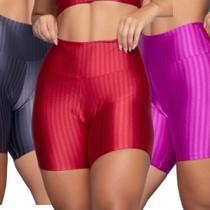 KIT 3 Short Fitness Ikat New Zig 3D Bella Fiore Poliamida Cós Alto Academia Treino Moda Feminina