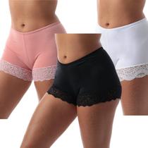 Kit 3 Short Íntimo Com Renda Frimodas Segunda Pele Feminina