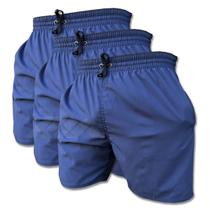 Kit 3 Short Marinho de Elastano Dry fit Bermuda de Praia Piscina e Academia