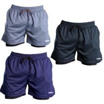 Kit 3 Short Masculino Academia Esportivo 2 em 1 Shorts Segunda Pele Calção Corrida Fitness Treino