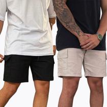 Kit 3 Short Masculino Cargo Bermuda Curta Verão com Bolsos Laterais