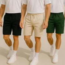 Kit 3 Short Masculino Cargo Bermuda Curta Verão com Bolsos Laterais Kit 3 Short Masculino Cargo Bermuda Curta Verão com Bolsos Laterais