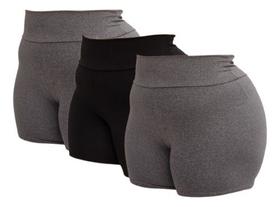 Kit 3 Short Plus Size Fitness Feminino Curto Cintura Alta