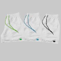Kit 3 Short Praia Masculino Branco Mauricinho Coroa e Cordão Neon Kit 3 Short Praia Masculino Branco Mauricinho Coroa e Cordão Neon