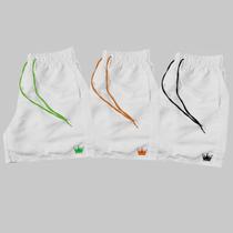 Kit 3 Short Praia Masculino Branco Mauricinho Coroa e Cordão Neon Kit 3 Short Praia Masculino Branco Mauricinho Coroa e Cordão Neon
