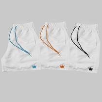 Kit 3 Short Praia Masculino Branco Mauricinho Coroa e Cordão Neon Kit 3 Short Praia Masculino Branco Mauricinho Coroa e Cordão Neon