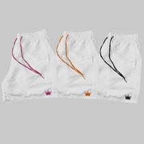 Kit 3 Short Praia Masculino Branco Mauricinho Coroa e Cordão Neon Kit 3 Short Praia Masculino Branco Mauricinho Coroa e Cordão Neon