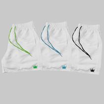 Kit 3 Short Praia Masculino Branco Mauricinho Coroa e Cordão Neon Kit 3 Short Praia Masculino Branco Mauricinho Coroa e Cordão Neon