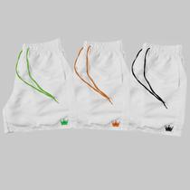 Kit 3 Short Praia Masculino Branco Mauricinho Coroa e Cordão Neon Kit 3 Short Praia Masculino Branco Mauricinho Coroa e Cordão Neon