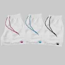 Kit 3 Short Praia Masculino Branco Mauricinho Coroa e Cordão Neon Kit 3 Short Praia Masculino Branco Mauricinho Coroa e Cordão Neon