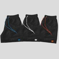 Kit 3 Short Praia Masculino Mauricinho Coroa Bermuda Preta