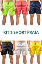 Kit 3 Short Praia Masculino Tactel Liso, Neon, Esporte, Academia