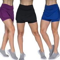 KIT 3 Short Saia Curto Fitness Bella Fiore Roupa Para Academia Treino Tapa Bumbum Moda Feminina