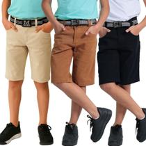 Kit 3 Short Sarja Menino Masculino Regulador Interno Infantil Juvenil Bermuda Casual Macia