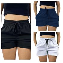 kit 3 short tactel elastano feminina adulto praia treino secagem rapido