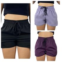 kit 3 short tactel elastano feminina adulto praia treino secagem rapido