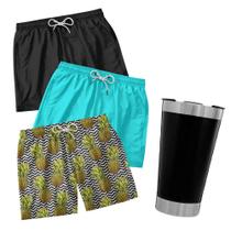 Kit 3 Short Tactel Estilo Neymar Masculino Secagem Rapida Praia Estampa Abacaxi Copo Termico