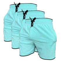 Kit 3 Short Verde Água de Elastano Dry fit Bermuda de Praia Piscina e Academia