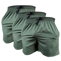 Kit 3 Short Verde Musgo de Elastano Dry fit Bermuda de Praia Piscina e Academia