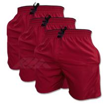 Kit 3 Short Vermelho Bordô de Elastano Dry fit Bermuda de Praia Piscina e Academia