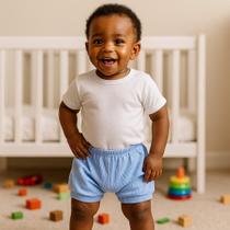 Kit 3 Shorts Bebê Liso 100% Algodão Liso Com Punho P