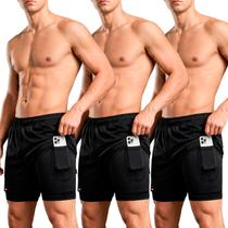 Kit 3 Shorts Bermuda 2 Em 1 Sandrini Masculino Compressão Sport