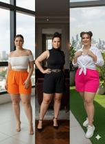 Kit 3 Shorts/Bermudas Femininas de Tecido Duna Plus Size- Cores Sortidas