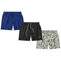 Kit 3 Shorts Bermudas Resina Liso Lisa e Estampado Camuflado Masculino Tactel Básico