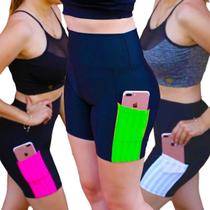 Kit 3 Shorts Bermudas Treino Leg Legging Cintura Alta Bolso Celular 162