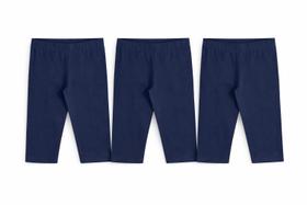 Kit 3 Shorts Ciclista Elian Infantil Menina Confort Cotton Liso Basico Marinho e Preto Moda Kids KITS -