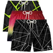 Kit 3 Shorts de Banho Masculino de Praia Estampado Surf Boardshort Moda Casual Tactel