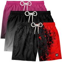 Kit 3 Shorts de Banho Masculino de Praia Estampado Surf Boardshort Moda Casual Tactel