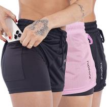Kit 3 Shorts Duplo Feminino 2 Em 1 Esportivo Suplex Academia