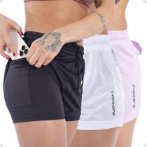 Kit 3 Shorts Duplo Feminino 2 Em 1 Esportivo Suplex Academia