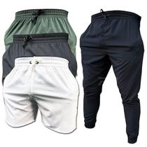 Kit 3 Shorts e 1 Calça de Elastano com Punho Para Academia Corrida 2 bolsos Reforçado