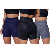 Kit 3 Shorts Feminino 3D Legging Academia Suplex Cós Alto Empina Bumbum Kit 3 Shorts Feminino 3D Legging Academia Suplex Cós Alto Empina Bumbum