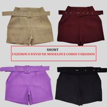 Kit 3 Shorts Feminino Com cinto Cintura Alta M aos Plus Size - M G ou GG até 52 Kit 3 Shorts Feminino Com cinto Cintura Alta M aos Plus Size - M G ou GG até 52