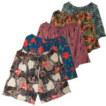 Kit 3 Shorts Feminino Malha Fria Estampado Verão Soltinhos
