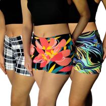 Kit 3 Shorts Femininos Curtos Justos Cós Estampas Sortidas Suplex Pp ao Plus Size Kit 3 Shorts Femininos Curtos Justos Cós Estampas Sortidas Suplex Pp ao Plus Size