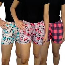 Kit 3 Shorts Femininos Curtos Soltinhos Elástico Estampas Sortidas Canelado PP ao Plus Size