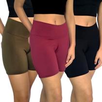 Kit 3 Shorts Femininos Meia Coxa Justos Cós Lisos Cores Sortidas Suplex Pp ao Plus Size