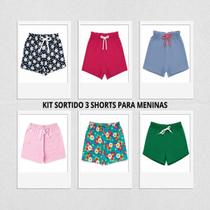 Kit 3 Shorts Infantis Menina Sortidos Cós com Elástico Confortável Tamanho 1 ao 3