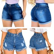 Kit 3 Shorts Jeans Feminino Empina Bumbum Cintura Alta Premium